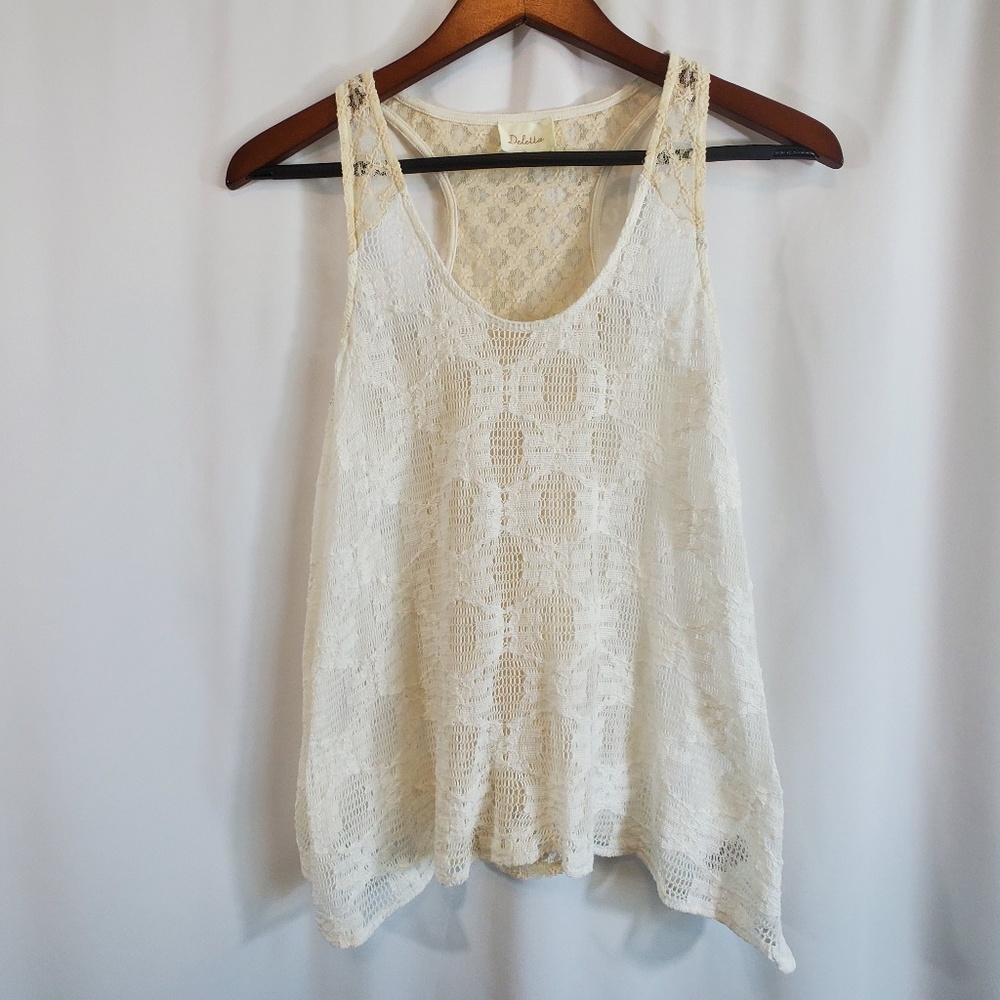 Deletta Anthropologie White & Cream Lace tank top